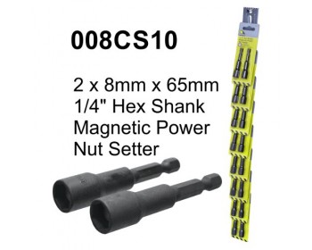 Clip Strip of 2pc x 8mm x 65mm 1/4in Hex Magnetic Nut Setter